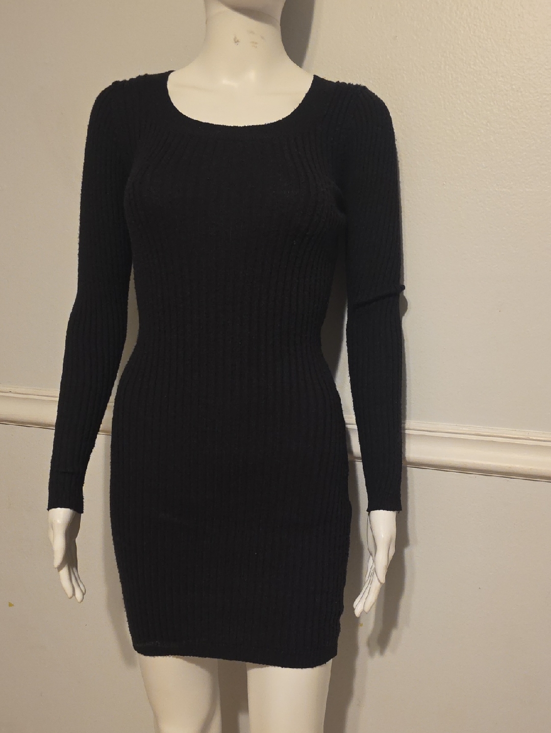 Shein Black Ribbed Long-Sleeve Bodycon Dress
